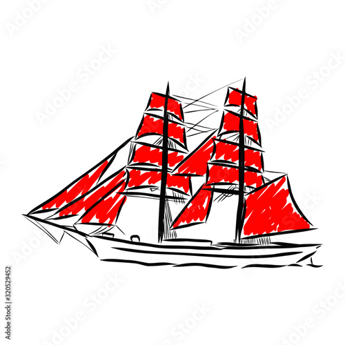 vector illustration of a ship with red seals 