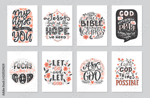 Vector set of greetings card with religions lettering. Modern bible lettering illustration. photo
