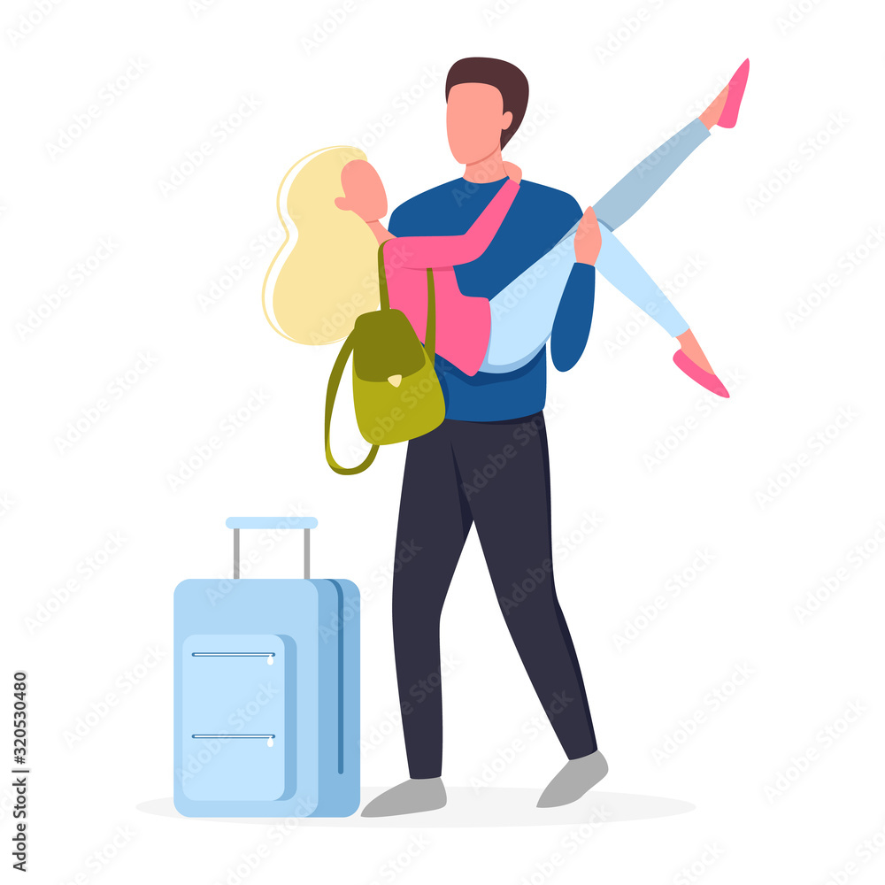 Vector illustration set of tourist with laggage and handbag. Vector illustration set of tourist with laggage and handbag.