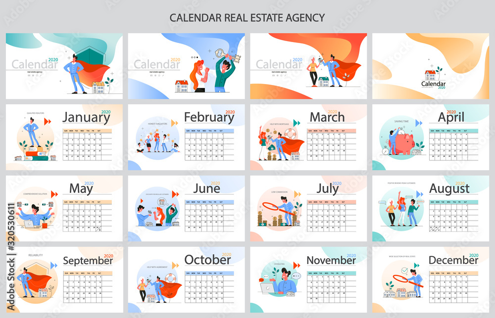 Real estate advantage annual calendar set. Idea of house for sale
