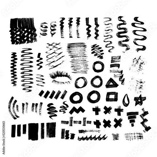 Strokes and objects for grunge look. Brush templates for vector art.