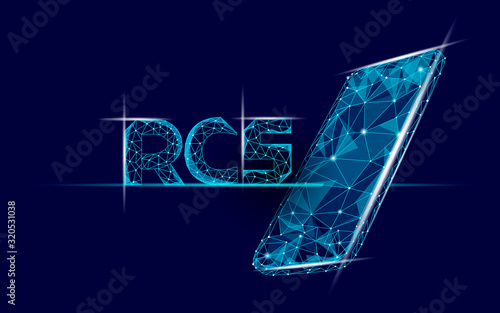 RCS 3D inscription. Polygonal letters Rich Communication Services glowing light effect. Cyberspace innovation web communication online app. Digital messenger media concept vector illustration
