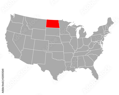 Karte von North Dakota in USA