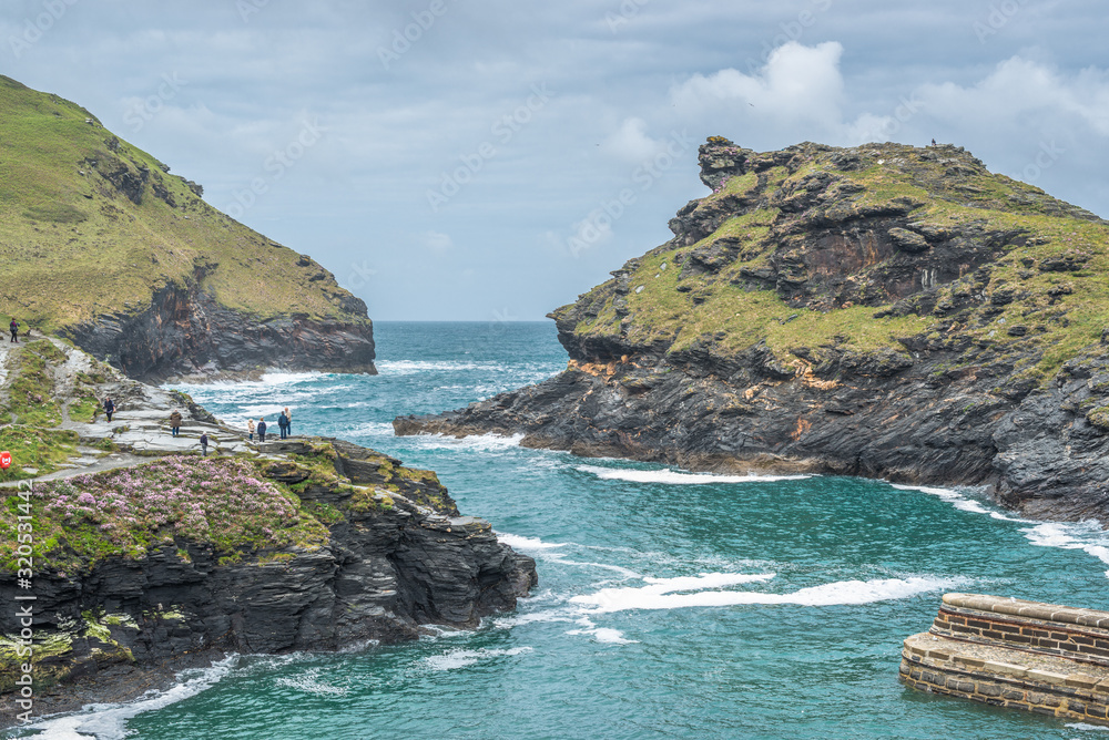 Warren point at the entrance of Boscastle Harbour in North Cornwall, England, UK.