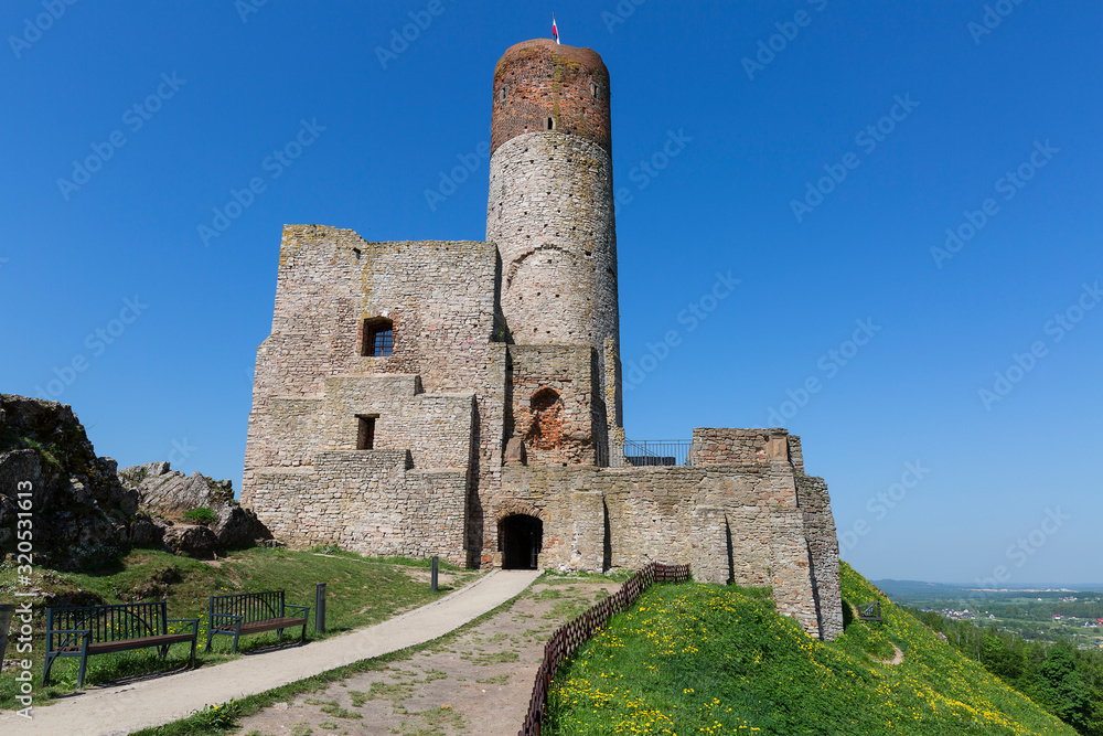 13th century Checiny Castle, ruins of medieval stronghold, Checiny, Poland