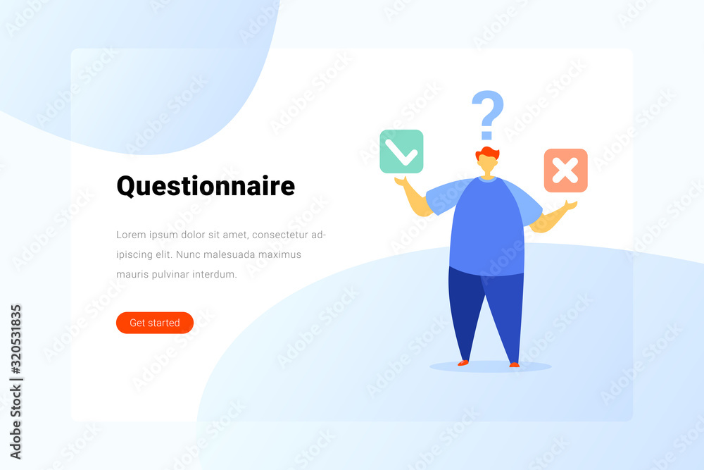 Man standing with Choice Option Flat vector illustration. Yes or No Question