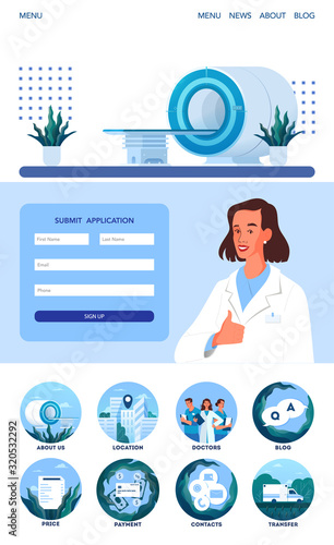 Magnetic resonance imaging application page. Medical research and diagnosis.