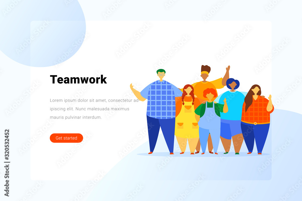 Team work Coworking Friendship Flat vector illustration concept. Teamwork Coworking creative People standing together