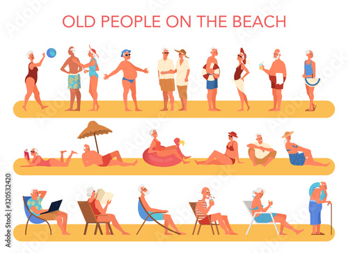 Happy and active seniors spending time on the beach.