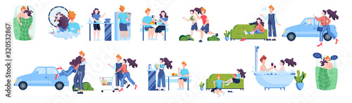 Daily routine of man and woman loving couple