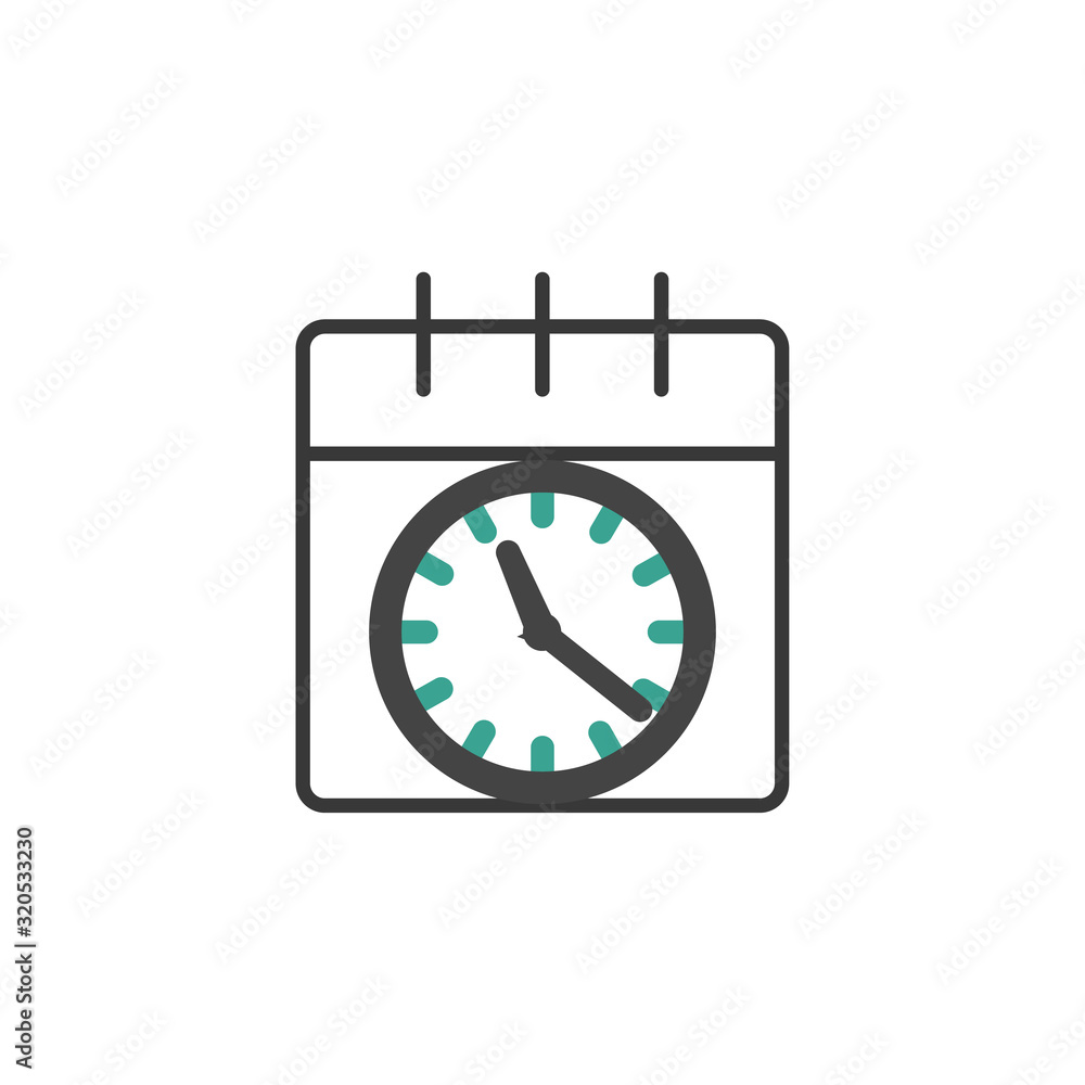 Calendar time line icon. Calendar with Clock linear style sign. Stock vector illustration isolated on white background. Calendar time line icon. Calendar with Clock linear style sign. Stock vector illustration isolated on white background.