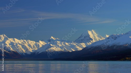  Mt Cook Aoraki and Lake Pukaki at Sunrise in Winter. Famous tourist destination inNew Zealand photo