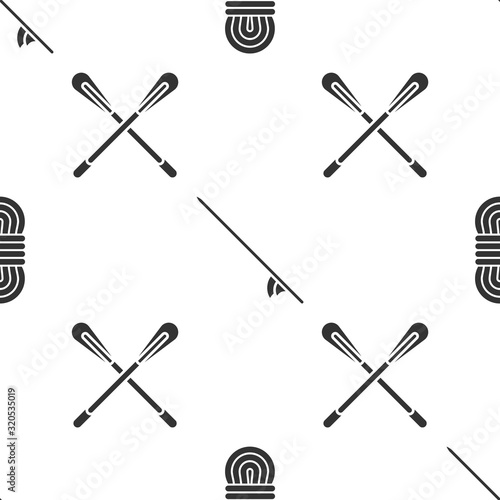 Set Climber rope, Surfboard and Crossed paddle on seamless pattern. Vector