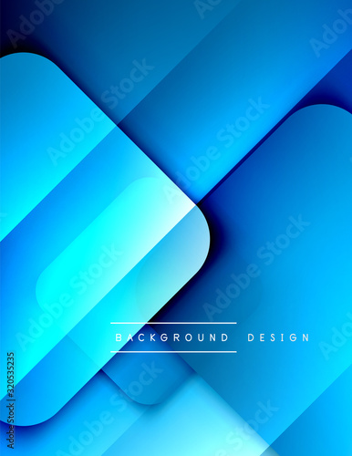 Rounded squares shapes composition geometric abstract background. 3D shadow effects and fluid gradients. Modern overlapping forms.