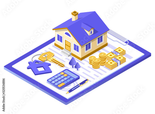 Sale Purchase Rent Mortgage House Isometric