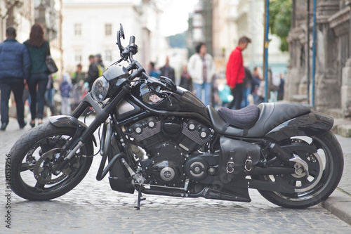  Black motorcycle on the street.