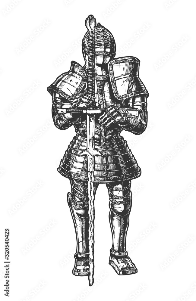 Medieval knight in full battle armour