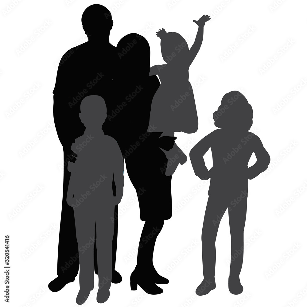 vector, isolated, silhouette of people with children, family