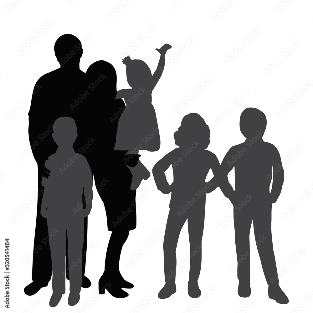 isolated, silhouette of people with children, family