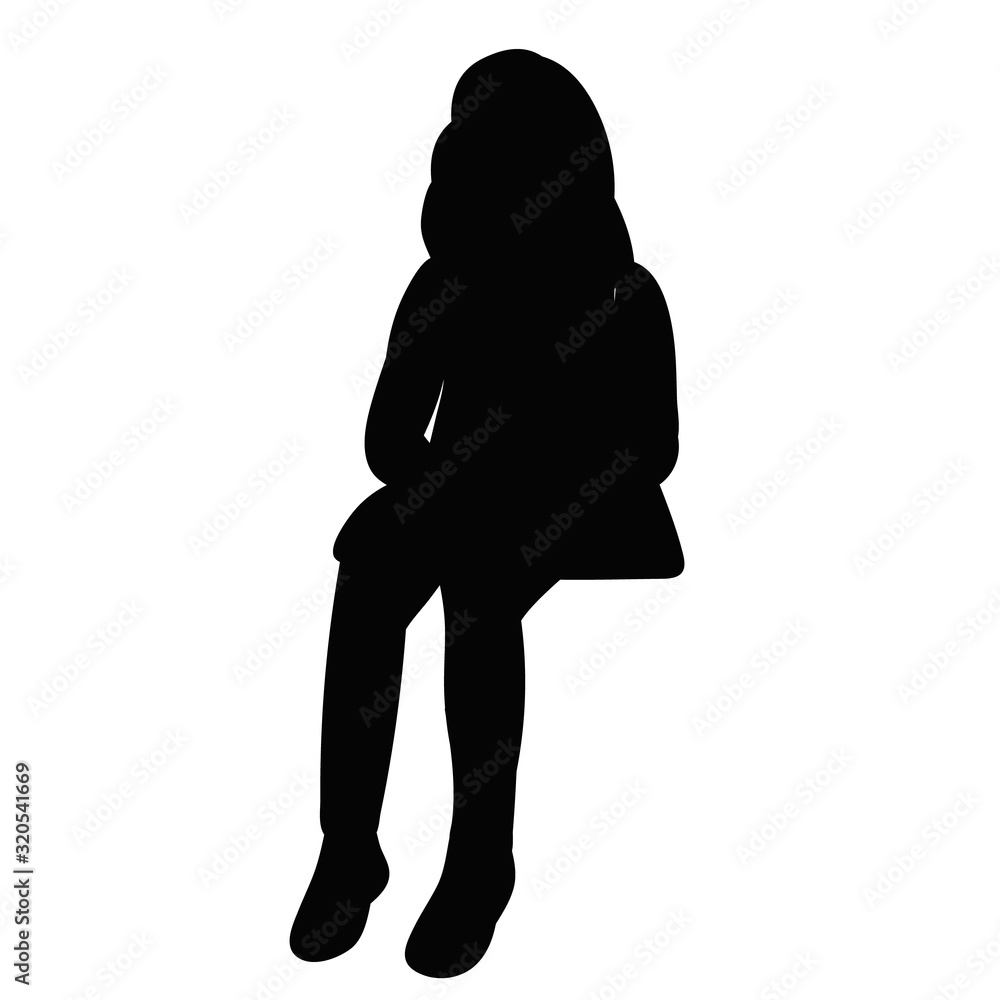 vector, isolated, silhouette little girl sitting