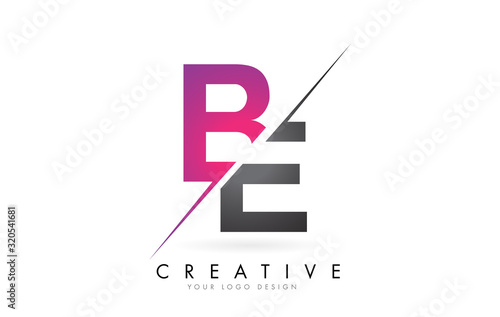 BE B E Letter Logo with Colorblock Design and Creative Cut.