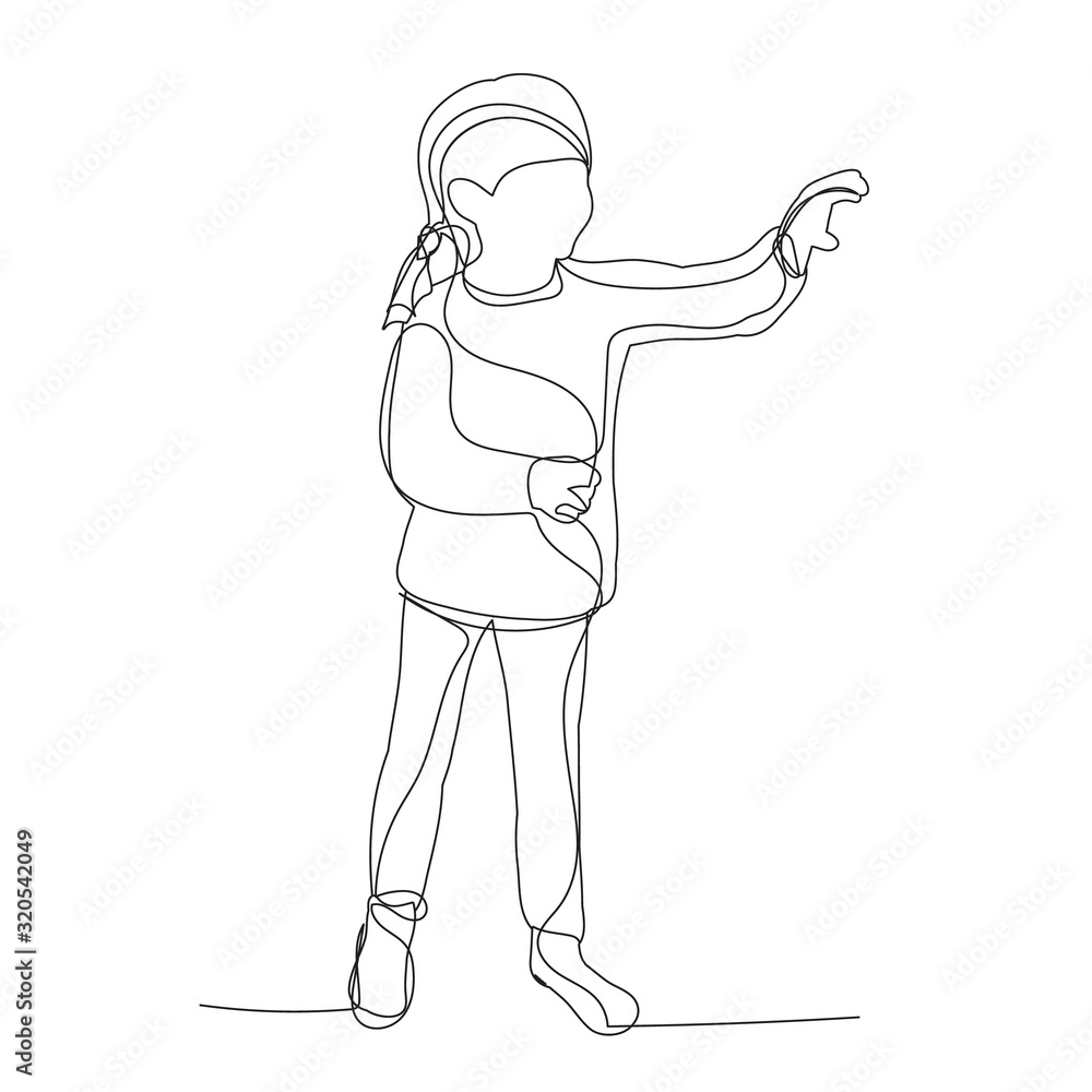 vector, isolated, one line drawing, little girl