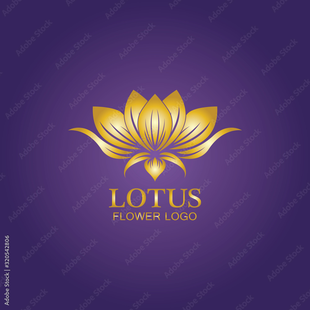 Golden lotus flower logo. Vector design template of lotus icon on dark background with golden effect for eco, beauty, spa, yoga, medical companies. Golden lotus flower logo. Vector design template of lotus icon on dark background with golden effect for eco, beauty, spa, yoga, medical companies.
