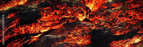 lava flow, magma river close up, molten rock landscape