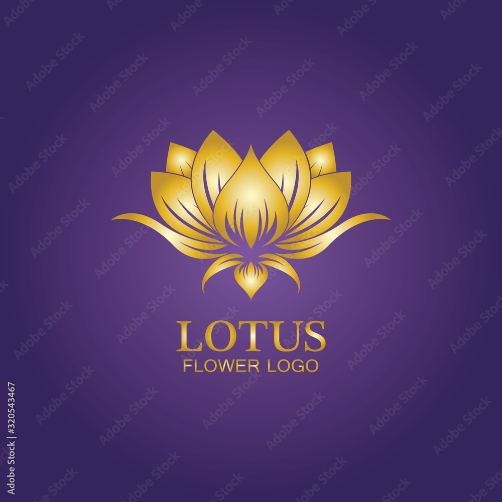 Golden lotus flower logo. Vector design template of lotus icon on dark background with golden effect for eco, beauty, spa, yoga, medical companies. Golden lotus flower logo. Vector design template of lotus icon on dark background with golden effect for eco, beauty, spa, yoga, medical companies.