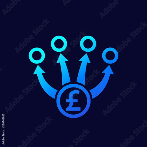 diversification, diversified portfolio icon with pound, vector