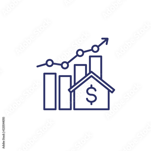house prices growth icon with graph, line vector