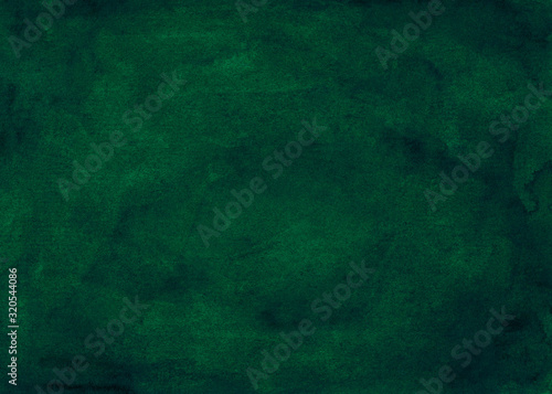 Watercolor deep green background painting. Watercolour abstract dark spruce backdrop. Vintage elegant overlay. 