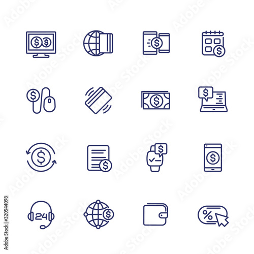 Payments, internet banking and online money transfer line icons set