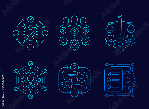 business process, innovation and finance linear icons set