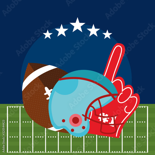 american football sport poster with balloon and helmet