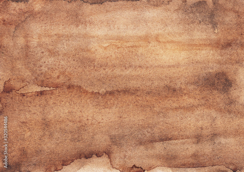 Watercolor old brown background texture. Ancient parchment backdrop hand painted. Light taupe color overlay. 