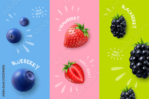 Realistic Berries Banners Set photo