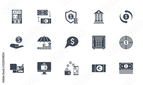 Banking icons set. Related vector glyph icons.