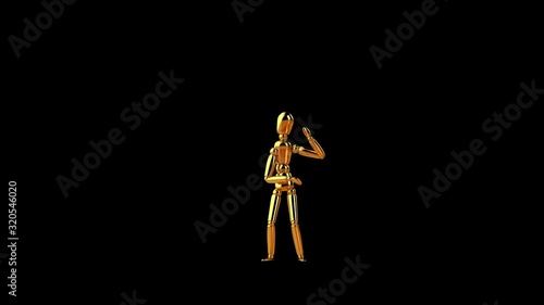 Funny golden mannequin dancing macarena, seamless loop, Alpha Channel photo