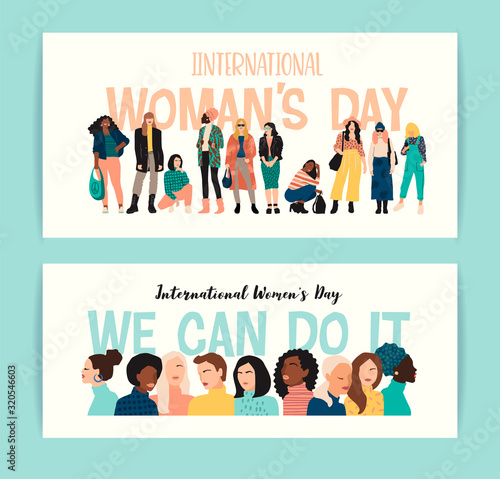 International Womens Day. Vector illustration of abstract women with different skin colors.