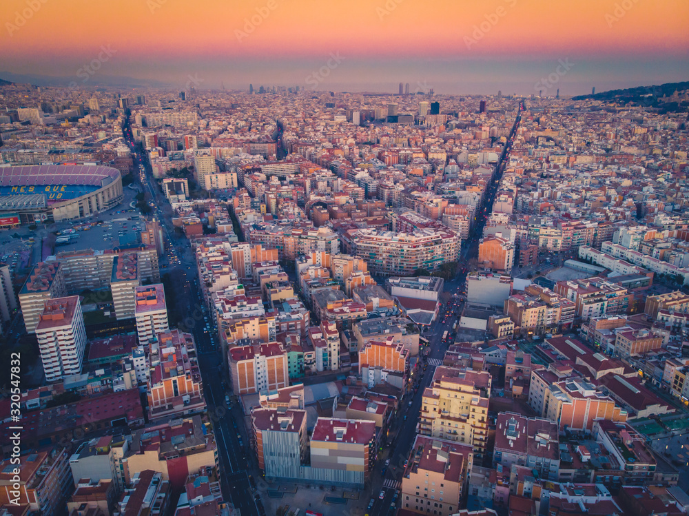 Barcelona skyline panorama at night, Spain, 2019