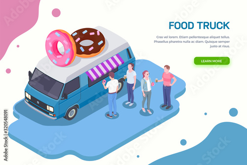 Donuts Truck Isometric Background 