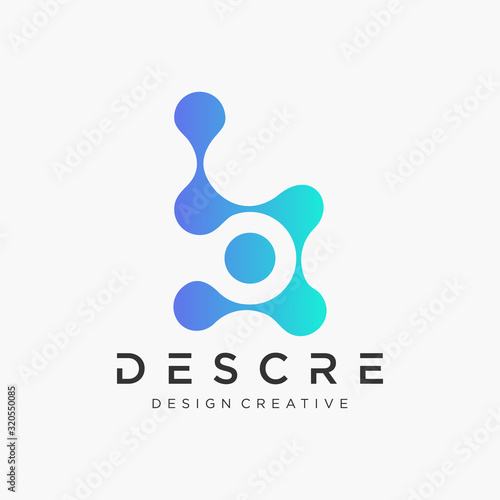 Abstract letter B logo with dot concept. Universal colorful biotechnology molecule atom DNA chip symbol. This logo is suitable for research, science, medical, logotype, technology, lab, molecule.