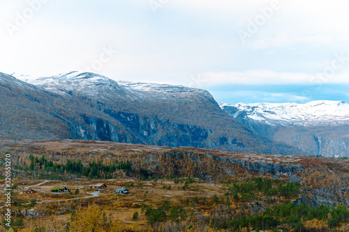 Norway landscape near Eidfjord village at autumn