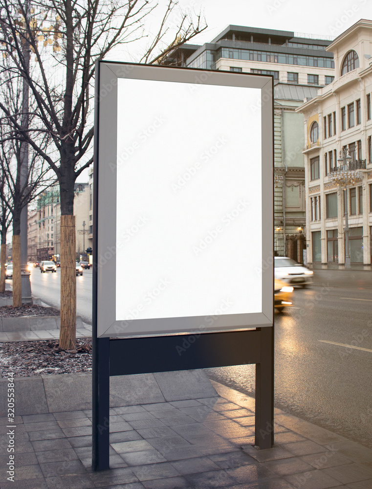 Blank white rectangular pylon stand on street mockup Blank white rectangular pylon stand on street mockup