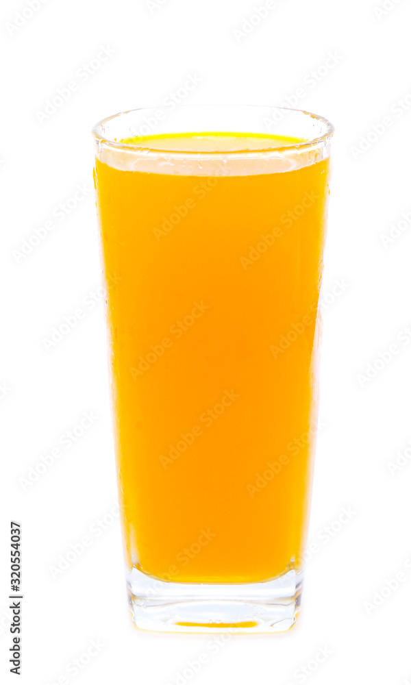 Orange juice glass, isolated on white background Orange juice glass, isolated on white background
