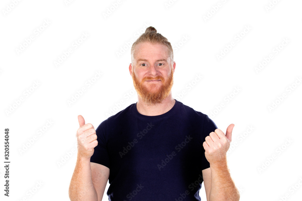 Red haired man with long beard saying Ok Red haired man with long beard saying Ok