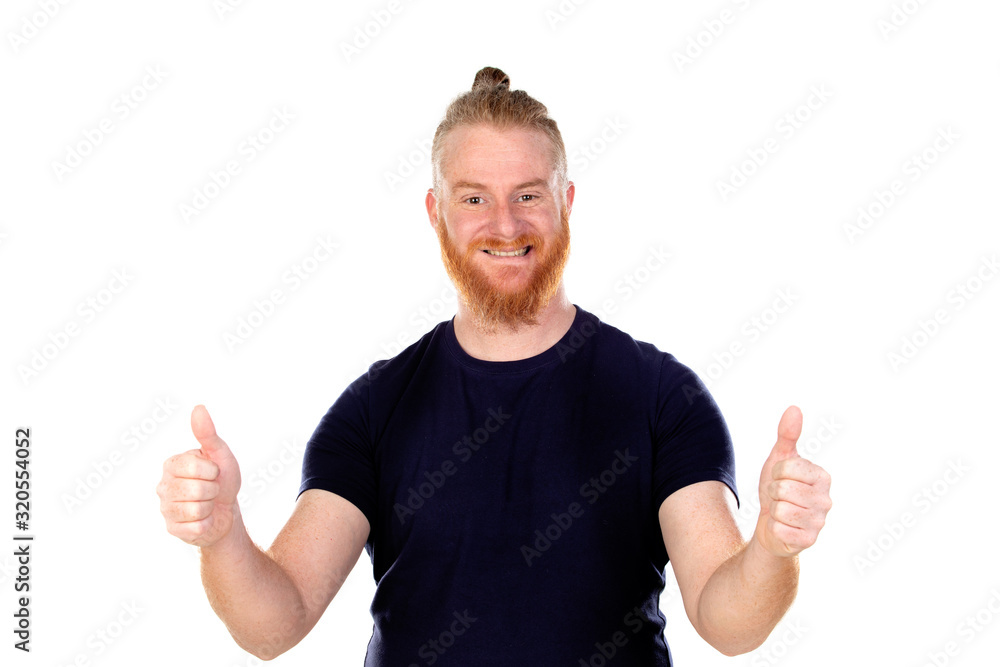 Red haired man with long beard saying Ok Red haired man with long beard saying Ok