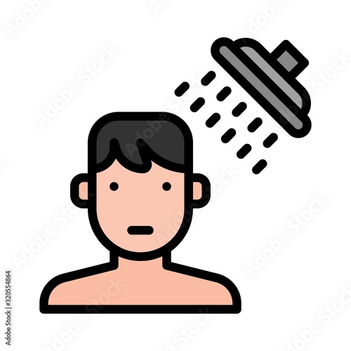 corona virus related boy take bath vector with editable stroke,