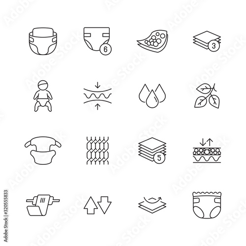 Baby diaper icon. White clean softly pee infant absorbent nappy vector symbol. Diaper clean, hygiene protection baby illustration